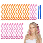 URAQT 24 Pièces Bigoudis, DIY Magic Hair Waves Curls, Boucles en Spirale Sans Vague de Chaleur Bigoudis Kit de Coiffure Magique avec Crochets de Coiffage pour La Plupart des Types de Coiffures (30cm)