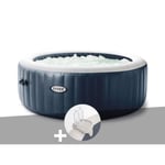 Spa gonflable Intex PureSpa Blue Navy rond Bulles 4 places + Porte-verre Bleu Nuit