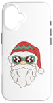 Coque pour iPhone 16 Lunettes de soleil visage de Père Noël barbe et chapeau de Noël drôle