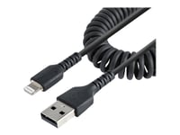 Startech.Com 50 Cm Usb Till Lightning-Kabel, Mfi-Certifierad, Iphone-Laddarkabel, Svart, Tpe-Mantel Med Slitstark Aramidfiber, Kraftig Lightning-Spiralkabel - Lightning-Kabel - Usb Hane Till Lightning Hane - 50 Cm - Svart - Lindad