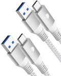 Lot de 2 câbles USB C courts 1M 10Gbps USB 3.1 Gen2 Type C Android Auto QC3.0 3,1 A USB A vers C Chargeur rapide pour Samsung Note20 Galaxy S23/S22 Z Flip 5 Tab S9 Pixel 8 Argent