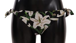 DOLCE & GABBANA Swimwear Bikini Bottom Black Lily Print Swimsuit IT5 / XL