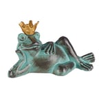 Relaxdays Statue Reine Grenouille allongée Couronne dorée Sculpture Figurine de Jardin déco Fonte Fer S, Vert