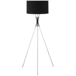 Golvlampa Stativ Elegant Vardagsrumsgolvlampa 40W, E27, Tygskärm & Metallfot, Svart+Silver, 40W