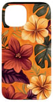 Coque pour iPhone 15 Motif bordeaux tropical orange vif