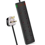 ExtraStar 4 Way Extension Lead with Surge Protection, 13A/250V~ Multi Sockets Power Strips, 3120W Fused UK Plug Wall Mounted Power Socket with 2M Extension Cord-Black