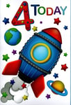 Happy 4th Birthday Card - Four Today - Rocket Stars Earth Saturn Planets Space