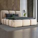 Lit Honor En Velours Avec Coffre De Rangement Et Tête De Lit Matelassée - Velours Beige - 160x200, Style , x x cm - Meubler Design