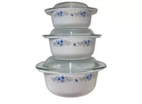 3 Pcs Casserole Romania Opal Serving Dish Set Gift Boxed Home With Glass Lid