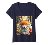 Womens Cute kawaii Style Fox V1 V-Neck T-Shirt