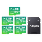 KEXIN 128Go Carte Micro SD Lot de 5 Cartes Mémoire microSDXC Full HD & 4K UHD UHS-I U3 V30 A1 Lot de 5 Micro Cartes SD Stockage pour Smartphone Android, Tablette