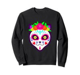 mexican halloween cat sugar skull purple skeleton gothic Sweatshirt