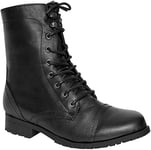 Women's Ankle Boots UK 7 Black Combat Fashion Biker Faux Leather Lace Up Zip