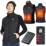 KEMIMOTO Gilet Chauffant Femme avec Batterie 10000 mAh, Veste Chauffante avec 3 Températures, Contrôle par Application, Gilet Chauffant avec 4 Zones de Chauffage pour Moto, Randonnée, Camping