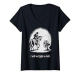 Womens Don Quixote Humor Knight vs Fan Literary Joke V-Neck T-Shirt