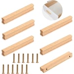 6 Pices Poignee de Meuble en Bois Poigne Bois avec Vis pour Armoire Espacement des Trous 64 mm de Poigne de Meuble PZCC