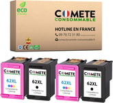 Comete, Marque Française-62Xl-4 Cartouches D'Encre Compatibles Avec Hp 62 Xl (C2P05Ae + C2P07Ae)-Pour Hp Envy 5640 5540 7640 5548 Et Pour Hp Officejet 5740 5742 (Noir Et Couleur)