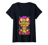 Womens No Worries God-Got Me Hippie Retro Christian Religion Jesus V-Neck T-Shirt