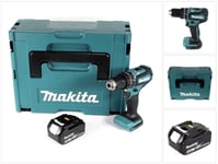 Makita DHP 485 RTJ 18 V Li-Ion akkuporakone ja Makpac sekä 5,0 Ah akku ja laturi