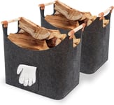 Lot de 2 paniers à bûches, Panier à bois pour bois de chauffage avec gants, Sacs en feutre pliables, Grands sacs en feutre Panier à bois de chauffage pour ranger les journaux, le bois, les jouet