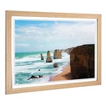 Big Box Art Framed Print of Seascape Victoria Australia Twelve Apostles Cliffs Beach (2) Design | Wall Art Picture| Home Decor for Living Room, Bedroom, Office, Oak, A2 / 24.5x18 Inch / 62x45cm