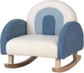 Chaise à Bascule pour Enfants Fauteuil en Velours Peluche avec Pieds en Bois Massif Bleu