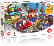 Winning Moves Super Mario Odyssey 500 Piece Jigsaw Puzzle Game, join Mario and Cappy in Cascade Kingdom to defeat Bowser and rescue Princess Peach, gift and toy for ages 8 plus