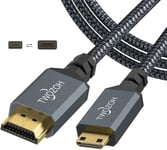 Court Câble Mini Hdmi C Vers Full Hdmi A 1M, Nylon Tressé, Supporte 3D Ethernet Arc 4K 60Hz 1080P[CAB130065]