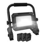 ANSMANN Lampe de travail LED, compatible avec les packs d'accus 18V, y compris plaques d'adaptation pour Bosch, Makita, Milwaukee/Dewalt, 3000 lumens robustes 30Watts 3 niveaux de luminosité