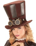 Brun Steampunk Flosshatt med Skinnimiterade Partier och Goggles