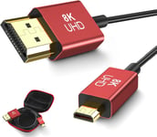 Câble Micro HDMI vers HDMI 8K,Ultra Thin Micro HDMI Cable,8K@60Hz,4K@120Hz,48Gbps,3D Flexible Hyper Slim HDMI 2.1 Câble Compatible pour Hero 7 6 5,Gimbal,Camera,Stabilizer,¿2.4mm,2FT/0.6M