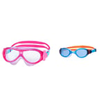 Zoggs Kids' Phantom Mask with UV Protection And Anti-fog Swimming Goggles, Pink/Purple/Aqua, 0-6 Years & Phantom 2.0 Childrens Swimming Goggles, UV Protection Swim Goggles, Blue/Orange/Blue