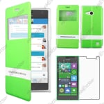 Housse Coque Etui S-View Flip Cover Vert Nokia Lumia 735 730 dual + Verre