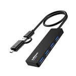 oditton Hub USB, Hub USB 3.0 avec Adaptateur USB C 4 Ports Vitesse de Transfert 5 Gbps, Câble d' 26cm Hub de Données Ultra Fin pour Mac, HP et Autres Ordinateurs Portables, Souris, Clavier