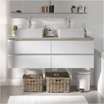 Mob-in - Meuble double vasque 120cm avec plan bois sorrento Blanc + vasque + robinet