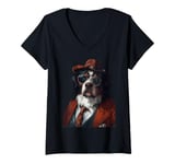 Womens Bernese Mountain Dog Suit V-Neck T-Shirt