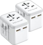 2 Pack Universal Travel Adapter, Travel Plug Adapter Worldwide with 2 USB and 1