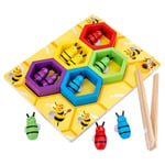 wongbey Toddler Fine Motor Skill Toy, Wooden Children Education Toy, Colorful Wooden Clamp Bee to Hive Matching Game for Toddler 2 3 Years Old, Montessori Preschool Learning Toys Gift for Children