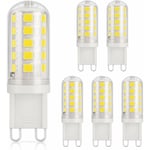 Lot de 6 Ampoule LED G9 3W, 350LM, équivalen 40W halogène, Blanc froid 6000K, 220-240V, CRI 82, NON-Dimmable, Économie d'énergie, Base en céramique,