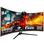 Gawfolk Écran PC Ultra Large 34 Pouces 1500R incurvé 144Hz Gaming Computer Moniteur,UWQHD (3440x1440) 21:9,Adaptive Sync，HDR，178 ° Angle Vue，DisplayPort、HDMI，VESA 75 * 75MM-Noir