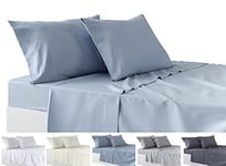 Todocama - Parure de draps 4 pièces - Drap Housse Ajustable - Drap Plat - Deux taies d'oreiller de 50 x 80 cm (lit 135-135 x 190/200 cm, Bleu Clair)