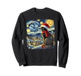 Black Cat Lover Starry Night Van Gogh Black Cat in Santa Hat Sweatshirt