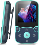 32Go Lecteur MP3 Bluetooth 5.3 avec Clip, Lecteur Musique Sport HiFi,1,5 Pouces Baladeur MP3 avec Bouton Volume, Radio FM/Podomètre/Enregistreur Vocal, Carte TF Jusqu¿à 128G-Bleu