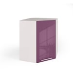 Meuble de Cuisine Angle Haut, 60x60 cm, 1 Porte Aubergine Brillant