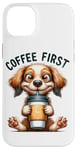 Coque pour iPhone 14 Plus Coffee First Tasse à café Motif chiot mignon