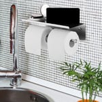 Stainless Steel Dual Rack Roll Paper Holder Toilet Paper Rack W/Mobile Phone GB