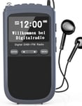 Radio portable DAB Plus - Petite radio FM avec batterie rechargeable de 1000 mAh - 80 stations préréglées - Casque - Écran LCD - Réveil - Horloge - Minuterie de sommeil - Radio numérique -