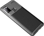 Case For Samsung Galaxy A21s, [Slim Fit] Shockproof Brushed Carbon Fibre [Protective Case] Cover, Gel Rubber Phone Cover With [Screen Protector] For Samsung Galaxy A21s (SM-A217F) (6.5") - Black