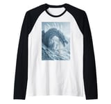 Ice Dragon with Blue Eyes in Snowy Mountains Raglan Baseball Tee