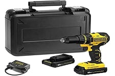 Stanley FATMAX Perceuse Visseuse Sans Fil Lithium Ion 18V Deux Vitesses Mécaniques Vissage Rapide Faisceau LED Compacte et Légère 1 Malette 2 Batteries 2Ah 1 Chargeur Rapide FMC608C2K-QW